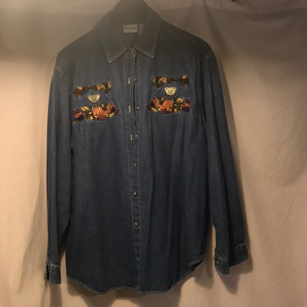 Bobbie Brooks Embroidered Fall Bears Denim Shirt